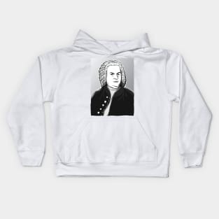 Johann Sebastian Bach portrait in black white and silver Kids Hoodie